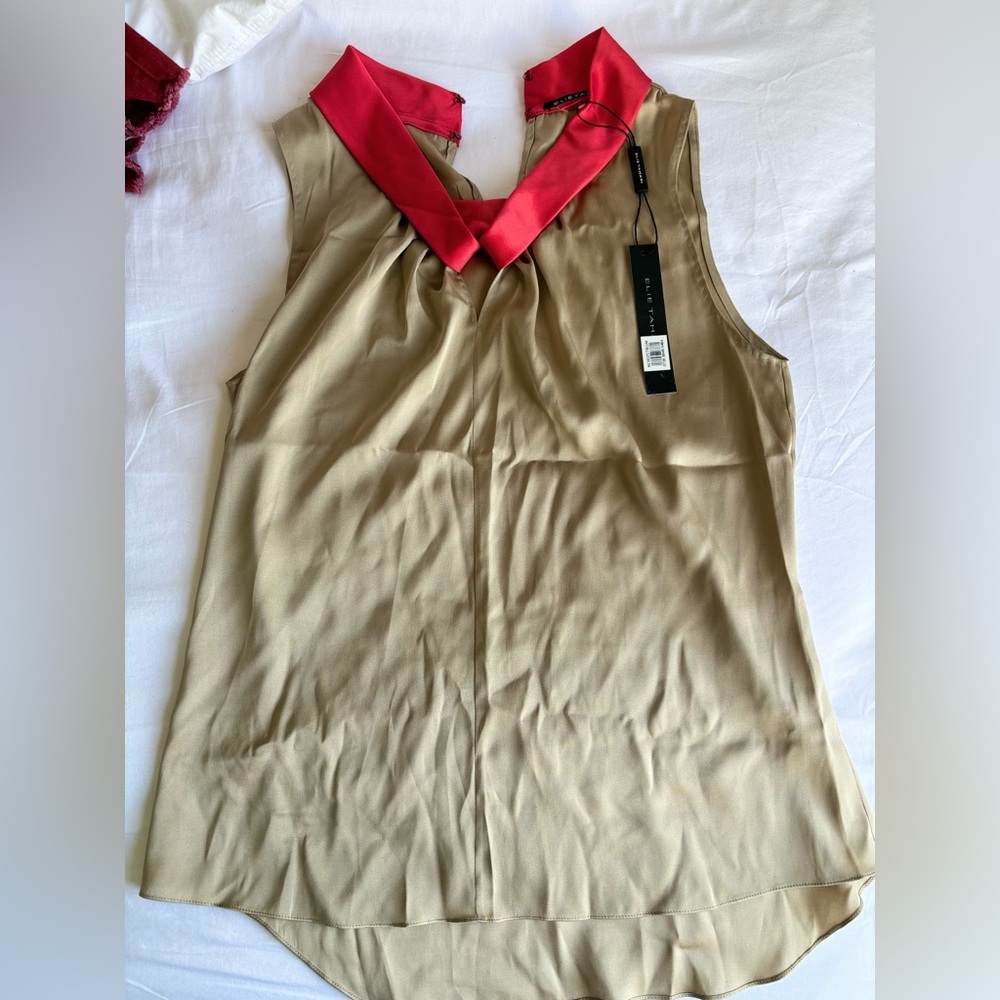 Elie Tahari silk Top Brand New Gold/Red Old drop from years ago